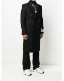double-breasted logo print coat