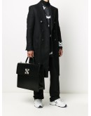 double-breasted logo print coat