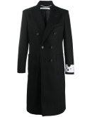 double-breasted logo print coat