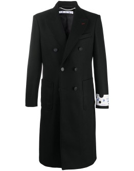 double-breasted logo print coat
