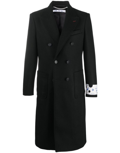 double-breasted logo print coat