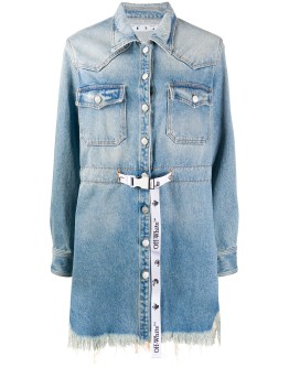 frayed Industrial belted denim dress
