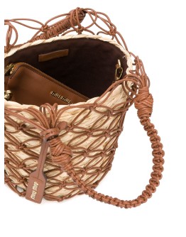 netted straw bucket bag