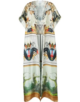 Montage-print long cape