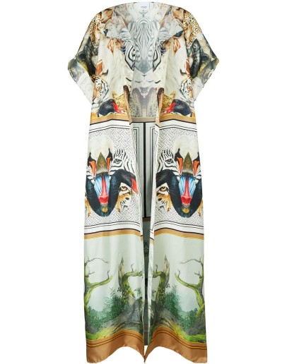 Montage-print long cape