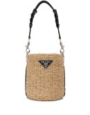 logo plaque raffia bucket bag