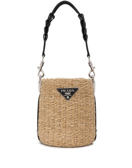 logo plaque raffia bucket bag