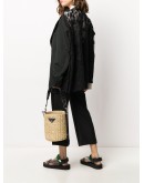 logo plaque raffia bucket bag