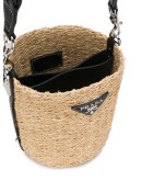 logo plaque raffia bucket bag