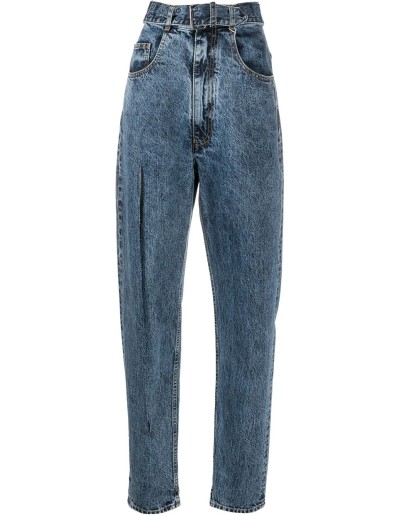 split-leg tapered denim jeans