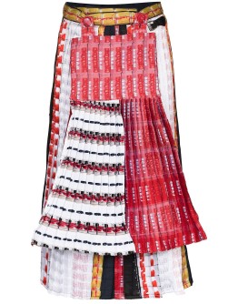 mixed print pleated midi skirt