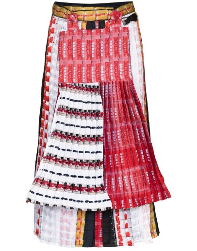mixed print pleated midi skirt
