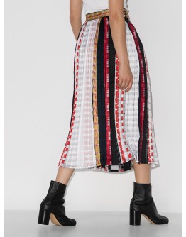 mixed print pleated midi skirt