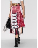 mixed print pleated midi skirt