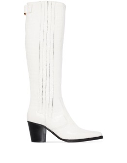 Western 60mm croc-effect knee-high boots