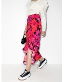high waist floral silk skirt