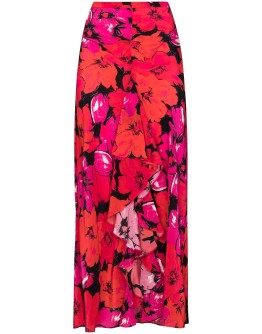high waist floral silk skirt