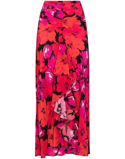 high waist floral silk skirt