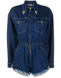 denim decorative collar playsuit