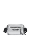 logo-print metallic belt bag