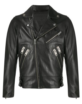 buckled multi-pocket bikerjacket