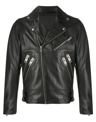 buckled multi-pocket bikerjacket
