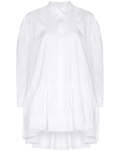 lace-hem puff-sleeve blouse
