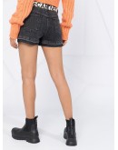 contrast logo belt denim shorts