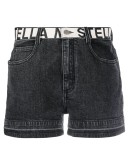 contrast logo belt denim shorts