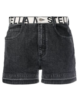 contrast logo belt denim shorts