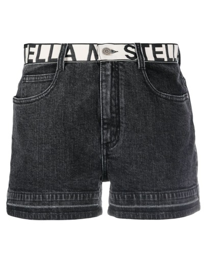 contrast logo belt denim shorts