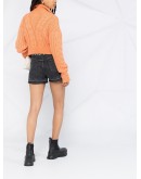 contrast logo belt denim shorts