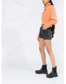 contrast logo belt denim shorts