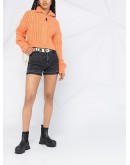 contrast logo belt denim shorts