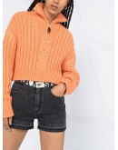contrast logo belt denim shorts