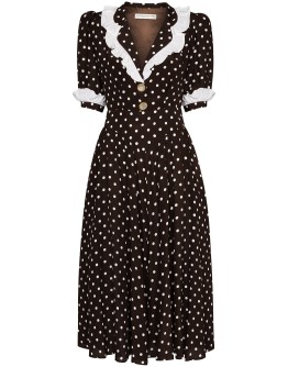 polka-dot ruffled midi dress