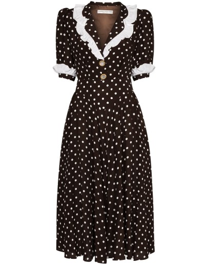 polka-dot ruffled midi dress