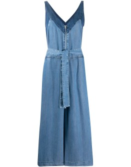 contrast-panel cropped denim jumpsuit