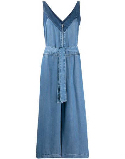 contrast-panel cropped denim jumpsuit