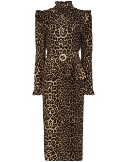 belted leopard-print peplum midi dress