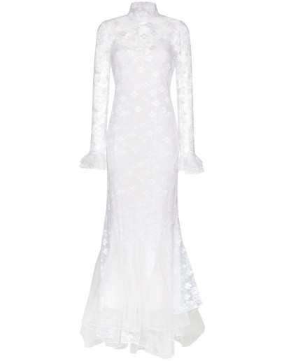 high-neck lace gown