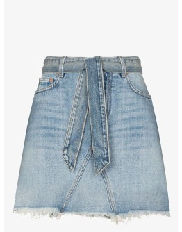 belted denim mini skirt