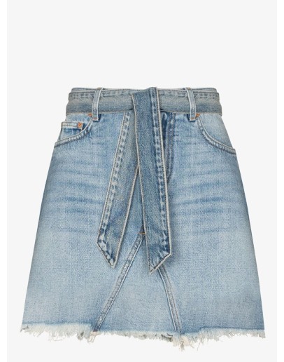 belted denim mini skirt