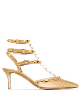 Rockstud 65mm metallic leather pumps