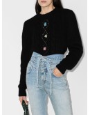 floral embroidered cropped wool sweater