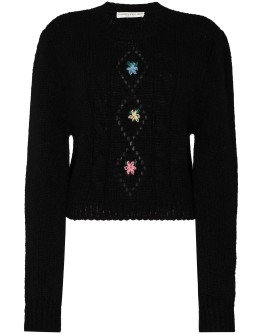 floral embroidered cropped wool sweater
