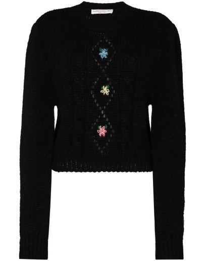 floral embroidered cropped wool sweater