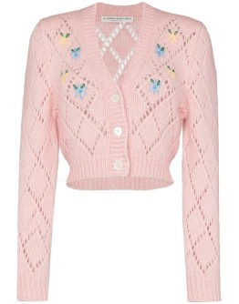 floral-embroidered cropped cardigan