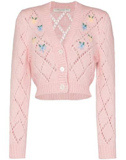 floral-embroidered cropped cardigan