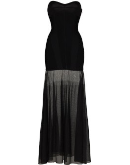 strapless sheer-skirt gown